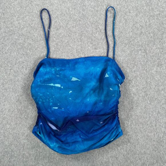Superdown Lissie Ruched Cami Tank Top Size Small Blue Mesh Spaghetti Strap Fairy - Picture 1 of 10